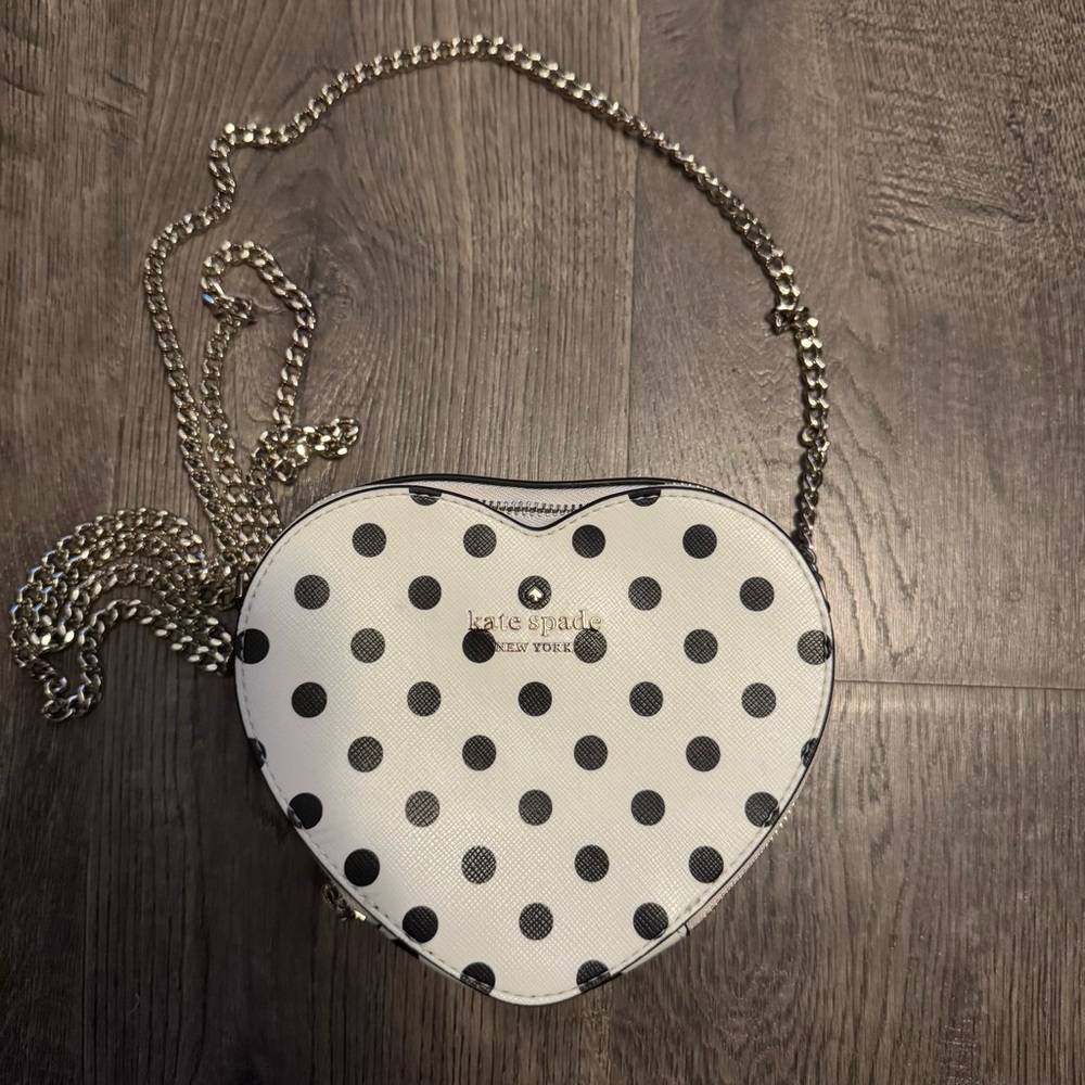 Kate Spade Black and White Polka Dot Heart Crossbody Bag